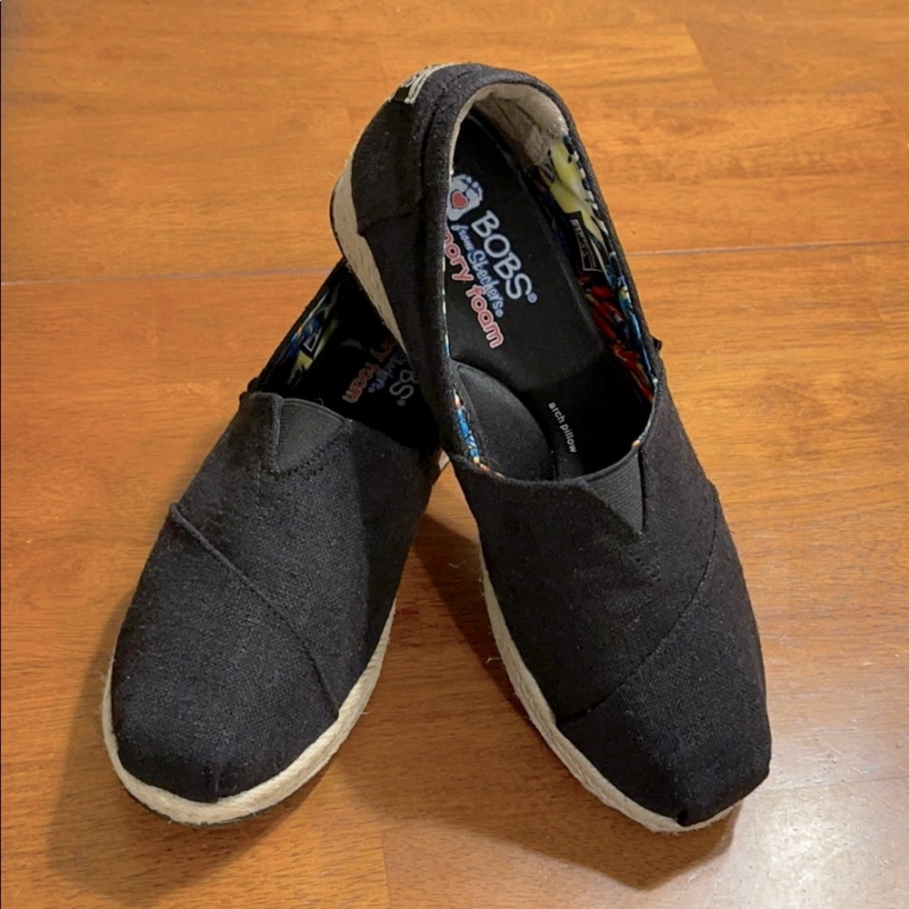 Black BOBS Memory Foam Espadrille Wedge Shoes